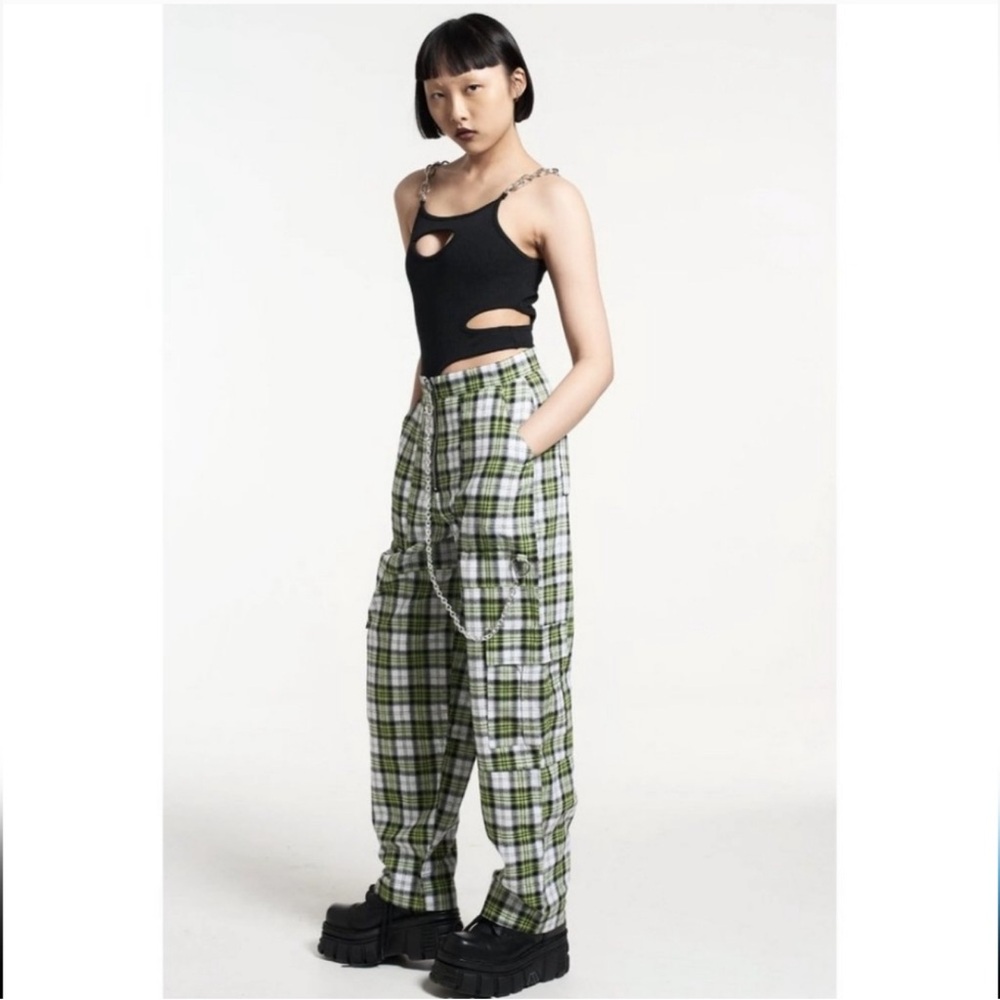 The Ragged Priest Green Plaid Cargo Combat Cotton Pants Size Medium